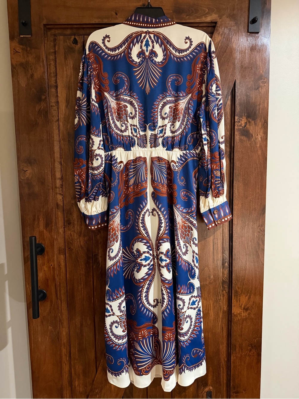 FARM RIO Arabesque Scarf Midi Dress in Blue, Cream and Brown - Picture 8 of 10